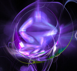 Futuristic Violet Energy Swirl. Electric Neon Core with Transparent Abstract Ribbons and Dynamic Glow