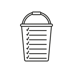 Bucket list with check marks and lines. Bucket with a list of checkmarks and checklist. Vector illustration on white background.