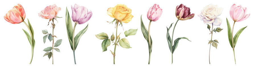 Obraz premium PNG Elegant watercolor floral border design, element set on transparent background