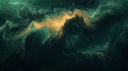 Obraz premium Emerald And Gold Cosmic Nebula Space Background