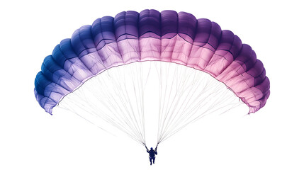 Parachuting skydiver descending with parachute isolated on white background