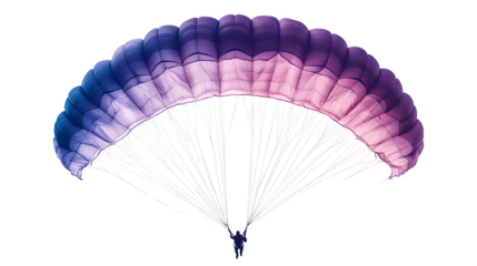 Parachuting skydiver descending with parachute isolated on white background