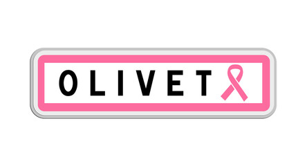 Panneau de sortie d'Olivet, Loiret, Centre-Val de Loire avec Ruban Octobre Rose