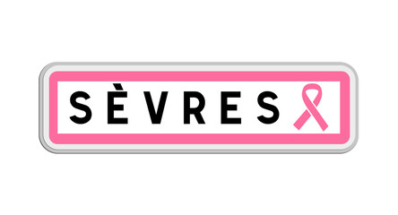 Panneau de sortie de Sèvres, Hauts-de-Seine, Île-de-France avec Ruban Octobre Rose