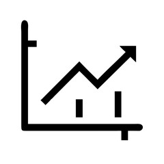 A simplified black and white line graph depicts a rising trend, symbolizing growth, improvement, and positive development.