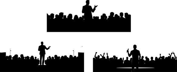 Naklejka premium Public Speaking and Crowd Engagement Silhouettes