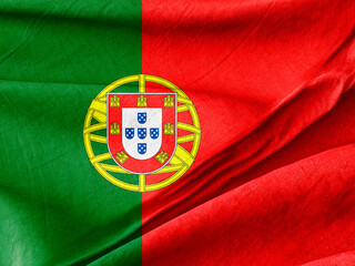 Portugal National Flag Fabric Texture with Coat of Arms Displayed