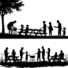 Fototapeta premium Family Picnic and Barbecue Silhouette | Outdoor Gathering and Grilling Scene