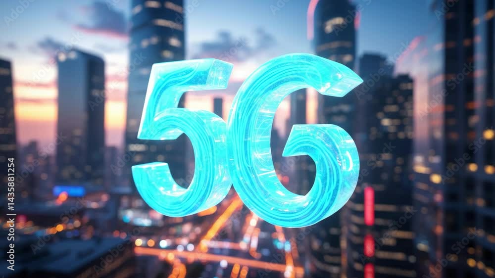 Poster 5g, edge, and telecom network: a digital animation of ai, city, and abstract speed concepts