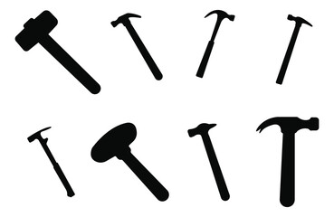 Hammer Silhouette Vector Collection – Construction Tools Set Black Icons
