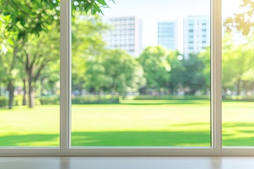 City park view through large window