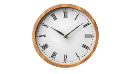 Simple modern wall clock with clear face and clean design isolated on white background