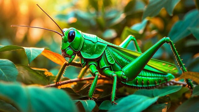 A large green locust hidden in the leaves