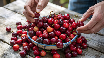 Cherries spill over the sides of the bowl as they are eaten quickly