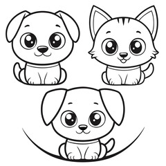 Obraz premium Cute Pet Friends Puppy and Kitten Coloring Page for Kids