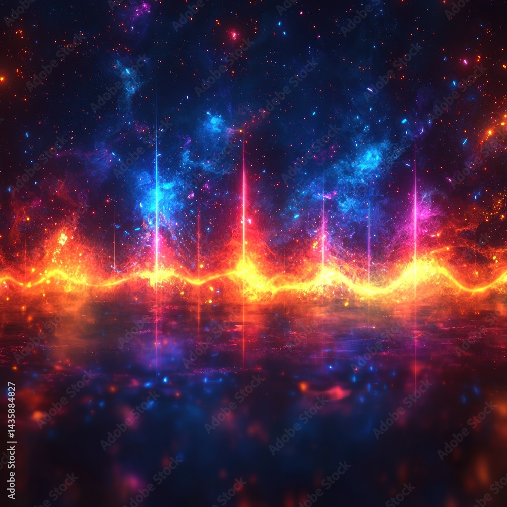 Poster abstract space scenery with glowing lines and nebula background