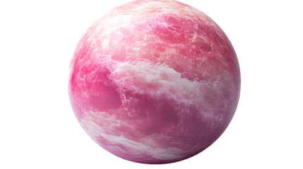 Pink planet sphere with atmospheric glow, isolated on white background