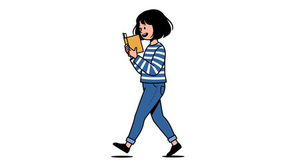 Cartoon Character Walking with a Book in Hand