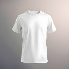 A promotional photograph of a plain white t-shirt, sharply focused against a softly blurred bokeh background featuring a smooth gradient transition. Seamless color blending ensures a clean aesthetic.