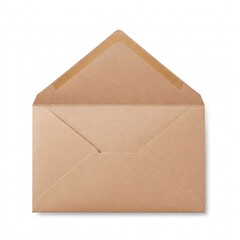An open brown Kraft paper envelope, isolated on a white background