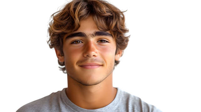 Smiling young man with casual pose, hands in pockets, isolated on white background