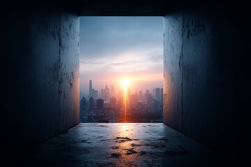 City Skyline Viewed Through Frame