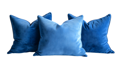 Soft blue pillow with subtle fabric texture isolated on white background
