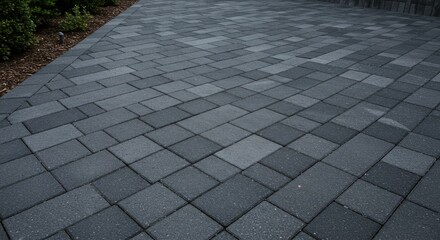 Fototapeta premium Geometric Paver Patio Design - Clean, organized, geometric patio design using paver blocks. Represents order, precision, outdoor living, modern landscaping, and durability