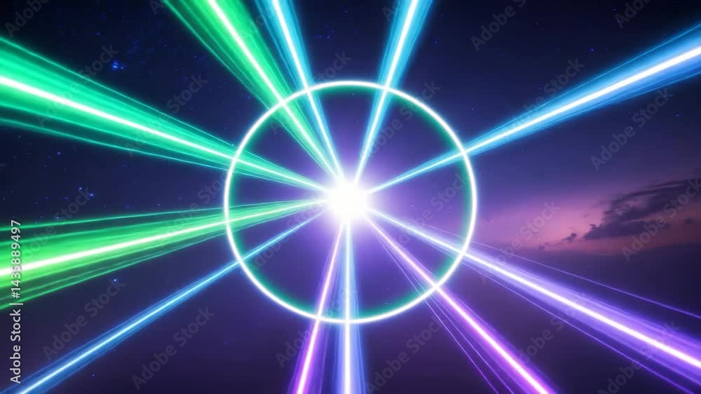 Aufkleber futuristic data stream with explosion effects and neon glowing rays in motion for sci-fi motion wall
