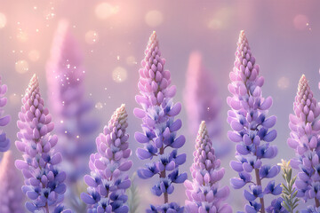 Obraz premium name : mystical soft purple lupine wall, dreamy macro spikes,