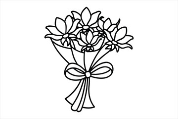 Single line flower bouquet tied with a bow, all in one stroke