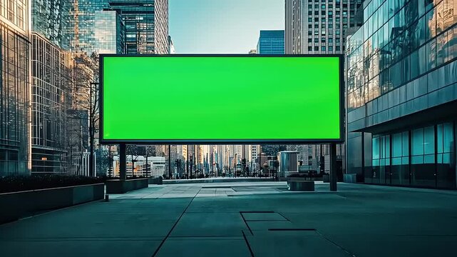 Green Screen Billboard in Modern Urban Environment for Advertising Mockups