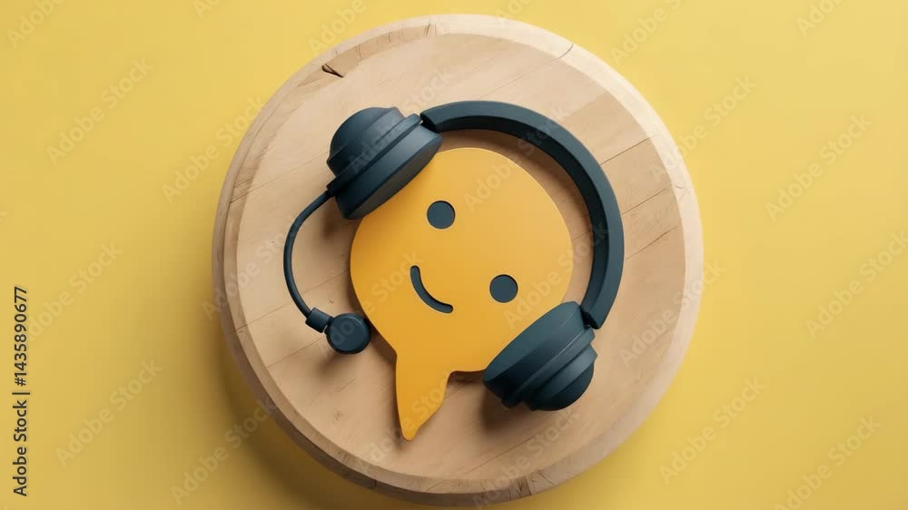 Poster headphone icon with a speech bubble message design on a background.