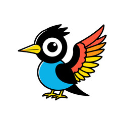 Obraz premium Cute-Bird-Cartoon-Illustration-Colorful-Wings