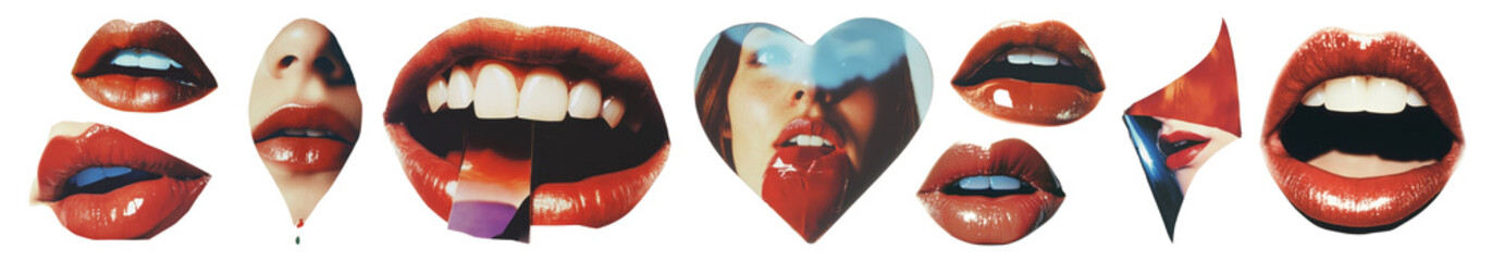 Fototapeta na wymiar PNG Artistic collage of vibrant lips, element set on transparent background