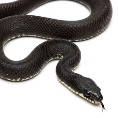 Obraz premium Black snake with forked tongue on a white background