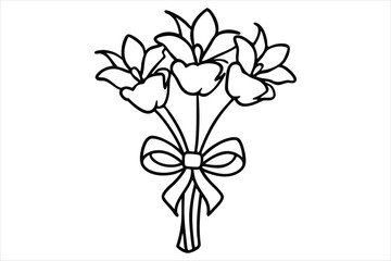 Single line flower bouquet tied with a bow, all in one stroke