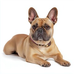 Obraz premium A cute French Bulldog relaxing on a white background, showcasing its charming personality.