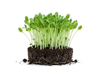 Young sprouts with soil isolate on white background