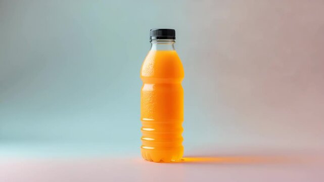 A single bottle with a tasty drink on a vibrant background, viewed from above.