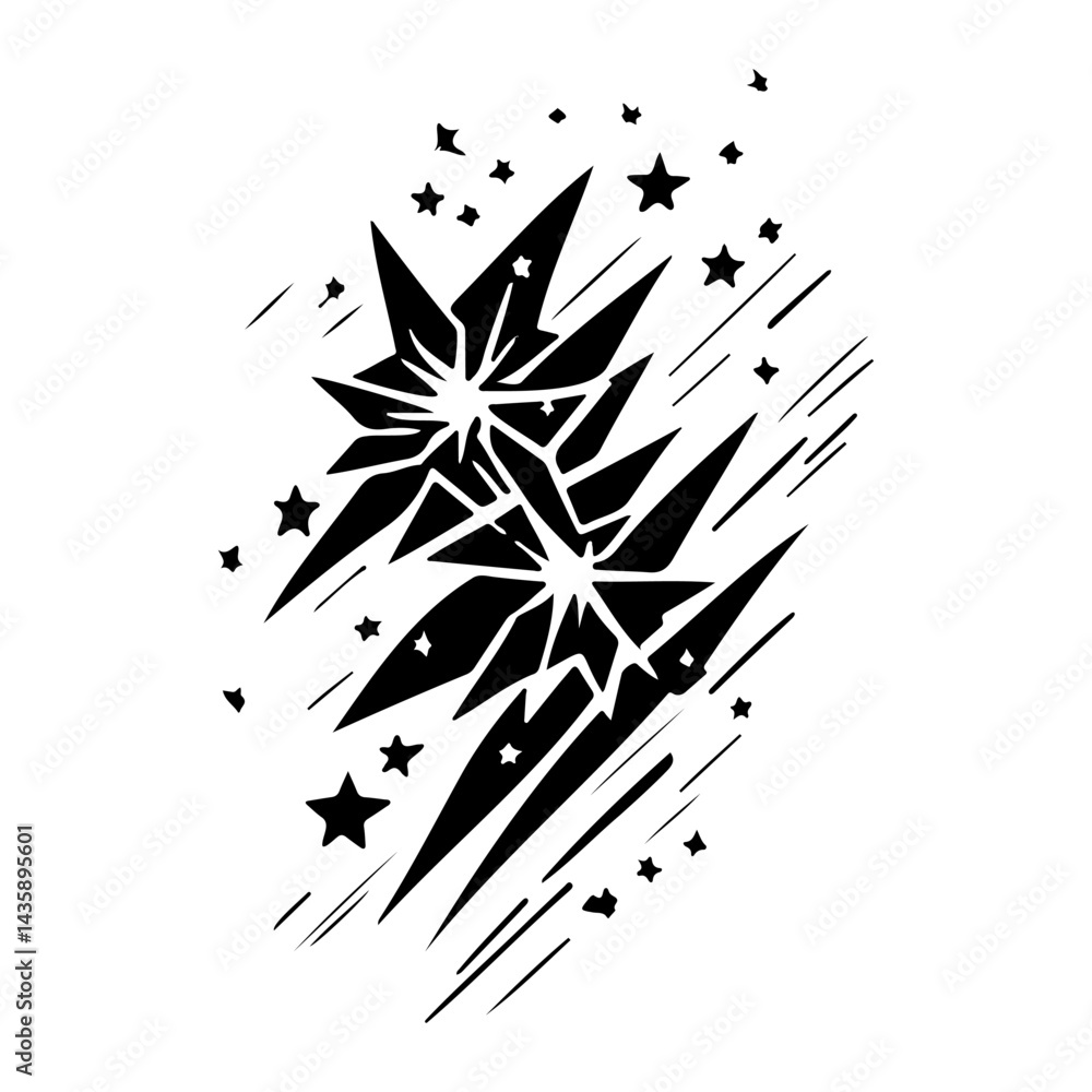Poster abstract celestial burst design with dynamic linear and star elements art