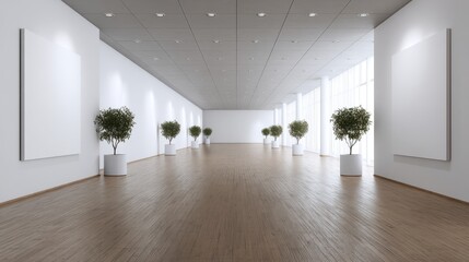 Obraz premium Interior of Modern Art Gallery with Empty Frames and Plants