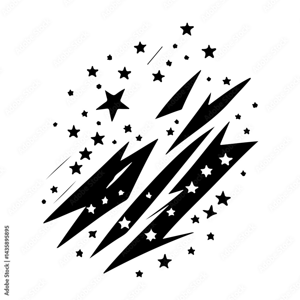Poster stylized burst of celestial elements creating a dynamic and cosmic vector graphic