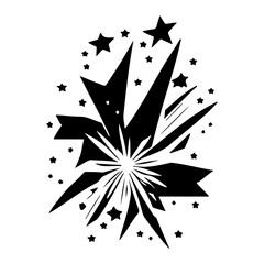Stylized vector illustration of sharp geometric shapes and stars scattered randomly