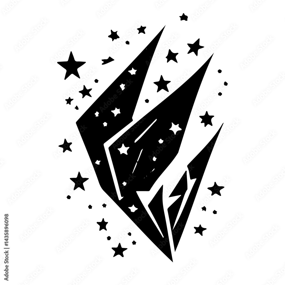 Poster abstract angular shapes adorned with celestial star elements black and white