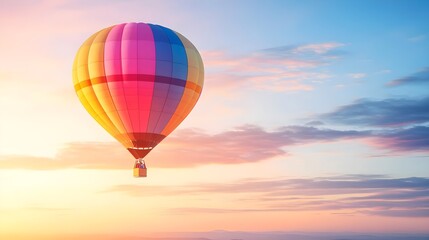 Fototapeta premium Colorful Hot Air Balloon at Sunrise Over a Scenic Landscape