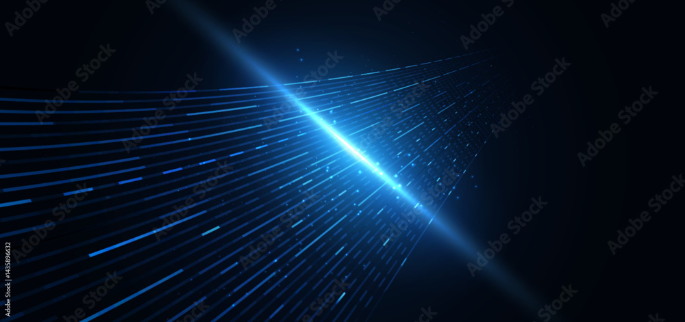 Poster abstract scene elegant blue light lines on dark background with lighting effect and sparkle.