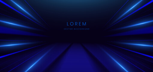Abstract scene elegant blue light lines on dark background with lighting effect and sparkle.