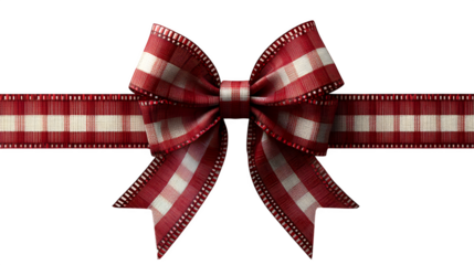 Red and white checkered ribbon bow isolated on white background