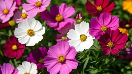 Colorful Cosmos Flowers in a Bright Garden with Blurred Background